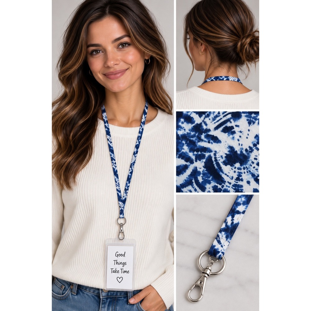 Vera Bradley ReActive Lanyard Island Tie Dye Blue White Recycled 26692-U46 NEW